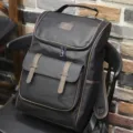 Black business commuting backpack with brown leather trim, large capacity laptop school bag. - Black Coffee