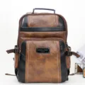Men's vintage business backpack large capacity travel casual multi-layer waterproof school bag - Retro Brown