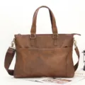Maletín de negocios de cuero marrón vintage para hombre bolso de hombro para portátil - Marrón Retro