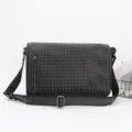 Stylish Men's Woven Leather Messenger Bag Casual Business Crossbody Shoulder Bag Black - Woven Black