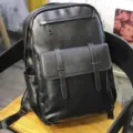 Black PU leather laptop backpack large capacity business casual travel school bag - Black