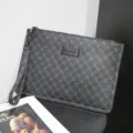 Men's leather clutch bag large capacity wrist strap envelope bag casual fashion daily use - New Plaid