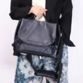 Men's stylish large capacity leather messenger bag casual shoulder cross body bag main view - Gray/Black