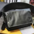 Classic black leather messenger bag for men, large capacity casual shoulder crossbody bag. - Black