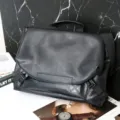 Men black leather messenger bag large capacity casual crossbody shoulder bag for daily use - Black