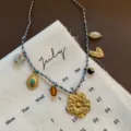 Farbenfrohe geflochtene Halskette mit mehreren Anhängern süßer Stil modischer Schmuck - Seeblau