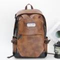 Vintage brown PU leather backpack for men, large capacity retro school travel bag with laptop compartment - Brown
