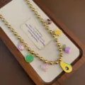 Cross-border titanium steel gold bead chain necklace with colorful DIY fruit pendants. - Avocado Necklace (04-E22) / Gold