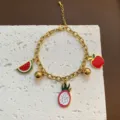 Gold Titanium Steel Fruit Pendant Bracelet Watermelon Apple Dragon Fruit Charm Jewelry - Dragon Fruit Bracelet (07-E25) / Gold