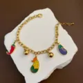 Stainless steel gold plated bracelet with cute enamel vegetable charms, fashion jewelry. - Corn Bracelet (07-E23) / Gold