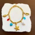 Gold Ocean Pendant Necklace Titanium Steel Starfish Shell Pearl Charm Jewelry Gift - Starfish Bracelet (07-E27) / Gold