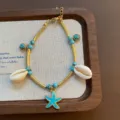 Gold titanium steel ocean style starfish and cowrie shell necklace fashion jewelry - Blue Starfish Bracelet (07-E24) / Gold