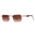 Lunettes de soleil carrees sans monture vintage avec verres degrades bruns et cadre dore - C3 Or Double Marron