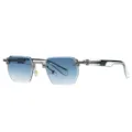 Lunettes de soleil carrées vintage sans monture avec verres bleus et double pont métallique. - C5 Gris Fusil Verre Bleu
