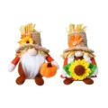 Set of 2 autumn harvest gnome plush dolls with straw hats, pumpkins and sunflowers for decor. - 2-Piece Set / Set