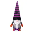 Κούκλα βελούδινος νάνος Halloween με μωβ ριγέ καπέλο και λευκή γενειάδα διακόσμηση. - Μαύρη Μωβ Πλεξούδα Ανδρικό