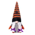 Λούτρινος νάνος Halloween με ριγέ καπέλο και διακόσμηση αράχνης για εορταστική διακόσμηση σπιτιού. - Μαύρη Πορτοκαλί Πλεξούδα Γυναικείο