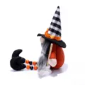 Halloween διακοσμητική κούκλα νάνου, ασπρόμαυρο καπέλο και πορτοκαλί σώμα με πόδια. - Πόδι με Χάντρες Γυναικείο