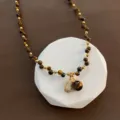Tiger's eye beaded necklace with pendant retro clavicle chain aesthetic fashion jewelry - Pave Rhinestone Gourd Tiger Eye Necklace (03-J26)