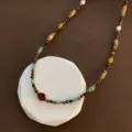 Tigerauge Perlenkette Retro Stil Detailansicht fuer elegante Damen Schmuck Mode. - Mehrsteine Halbedelstein Vintage Schlüsselbeinkette (04-J28)