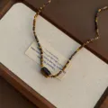 Vintage Tigerauge Perlenkette mit rechteckigem Anhänger, eleganter Schlüsselbeinschmuck. - Quadratstein Tigerauge Vintage Halskette (17)