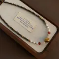 Retro Tigerauge Perlen Halskette Perle Rosenquarz Schlüsselbeinkette Schmuck Detailansicht - Mehrsteine Halbedelstein Tigerauge Halskette (20)