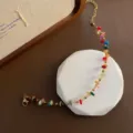 Collana con catena in oro e perline in pietra naturale francese elegante gioiello donna - 04M-1 Braccialetto in Pietra Colorata e Acciaio al Titanio