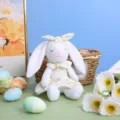 Easter bunny plush toy with floral dress and long ears cute spring holiday party decor - Yellow