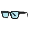 Occhiali da sole quadrati chic con lenti azzurre, design nero spesso e alla moda. - Stile Lenti Blu Montatura Nera (356)