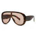 One-piece large frame pilot sunglasses, stylish tortoise shell wide frame, UV protection. - C2 Tortoise Champagne