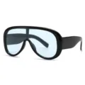 Oversized shield sunglasses for men and women, fashion one-piece aviator sun glasses. - C6 Black Frame Blue Lens