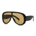 Oversized shield sunglasses for women and men, black thick frame with brown lens, fashion eyewear. - C3 Black Frame Yellow Lens