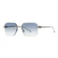 Lunettes de soleil carrées sans monture avec verres dégradés bleus et branches à clous métal. - Monture Argent Verres Bleu Clair