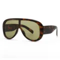 Oversized shield sunglasses with tortoise shell frame and one-piece sun visor eyewear. - C7 Hawksbill Green Lens