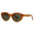 Chunky cat-eye sunglasses for women and men, stylish amber frame with dark green lenses. - Orange Frame Green Lens