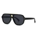 Modische Retro Vintage Sonnenbrille Schwarzer Rahmen Goldenes Metall Unisex UV400 - C2 Schwarz Grau Gold Zubehör