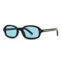 Occhiali da sole retro alla moda con montatura nera e lenti azzurre protezione UV. - C2 Montatura Nera Lenti Blu