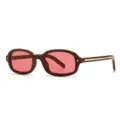 Gafas de sol ovaladas retro con lentes rojas y montura marrón, estilo elegante y moderno. - Marco Rojo Lente Rojo