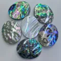 Abalone shell pendant detail, natural colorful mother of pearl oval jewelry components. - Edge Hole / 40x50mm
