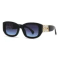 Occhiali da sole vintage da donna con montatura nera spessa e decoro in cristallo. - C3 Montatura Nera Grigio Blu