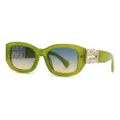 Olivgrüne Retro-Sonnenbrille mit Farbverlauf-Gläsern und funkelnden Kristall-Bügeldetails. - C5 Grüner Rahmen Grün Orange