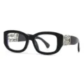 Vintage dicke Rahmen Brille im Barockstil mit eleganten Kristallketten Bügeln für Damen. - Schwarzer Rahmen Weiße Linsen