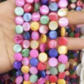 Colorful natural shell beads detail shot, round disc loose beads for DIY handmade jewelry. - Round Disc: 10mm Domed Surface / Freshwater Shell: Rainbow Multicolor