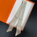 French twill narrow silk scarf for women, elegant heart print neck scarf and chic bag ribbon. - C346-3