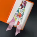 French style twill silk skinny scarf floral pattern versatile bag decoration hair band accessory - C347-2