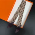 Chic French silk twilly scarf, heart print narrow neckerchief, versatile hair band. - C346-2