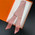 Pink heart print twilly silk scarf for women stylish bag ribbon hair band accessory - C346-5