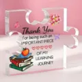 Plaque de remerciement en acrylique en forme de puzzle pour cadeau enseignant et éducation - Style Enseignant (R11) / Largeur Env 8cm Épaisseur 1cm