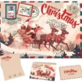 Ensemble de cartes de vœux de Noël vintage en papier kraft avec motif de Père Noël - Traîneau / 1 carte de vœux + 1 enveloppe