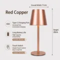 Lampada da tavolo a LED cordless in rame minimalista con dimmer touch, altezza 28 cm - 宽11cm x 高28cm / Copper color-warm white light